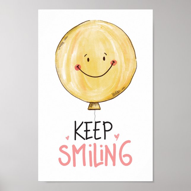 Poster Gardez le sourire jaune mignon Citation de ballons (Devant)