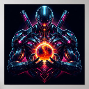 Poster Gardien Cosmique Cybernétique Abstrait Robot Futur