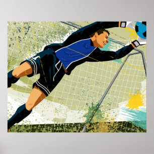 Poster Gardien de but du football bloquant la boule
