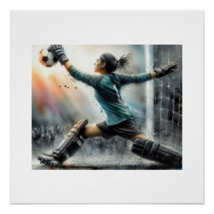 Poster Gardien de but sauve le ballon de football,