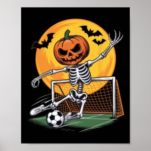 Poster Gardien de but squelette citrouille Soccer Hallowe