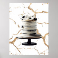 Gâteau à étages floral or et noir et blanc pour la