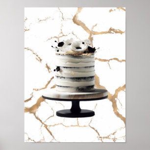 Poster Gâteau à étages floral or et noir et blanc pour la