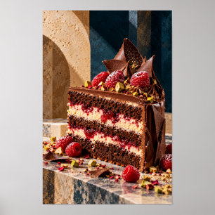 Poster Gâteau au Chocolat et Framboise en Couches Art de