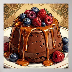 Poster Gâteau aux Fruits Rouges au Chocolat Décadent et C