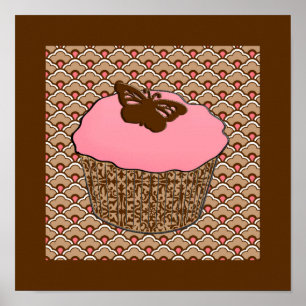 Poster Gâteau cupcake glacé rose fraise
