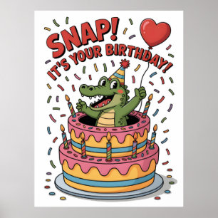 Poster Gâteau d'anniversaire de fête avec un alligator mi