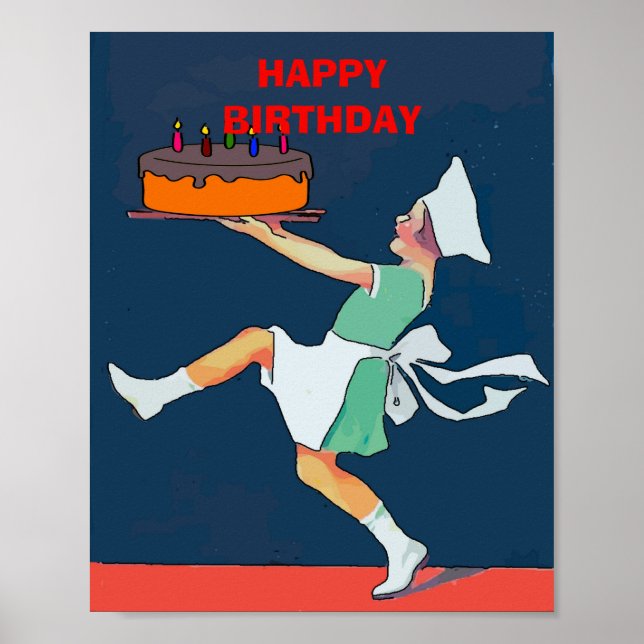 Poster Gâteau d'anniversaire, fille avec bol, Cuisine (Devant)