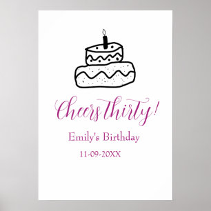 Poster Gâteau d'anniversaire trente Cheers gribouillage à
