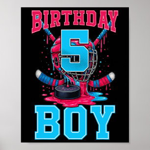 Poster Gâteau de 5 ans de hockey garçon crème glacée qui