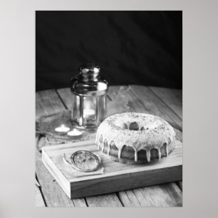 Poster Gâteau de beignes avec glaçage sur table en bois r