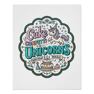 Poster Gâteau de Licorne Confettis Licornes POD Prêt POD