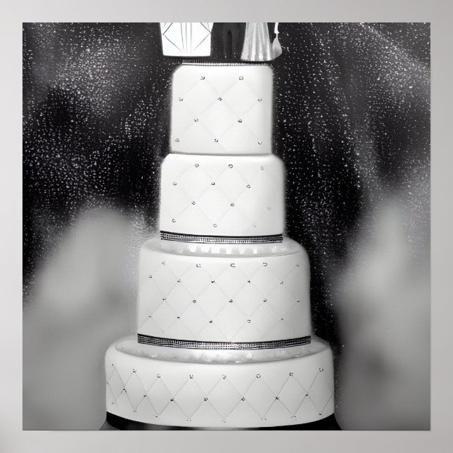 Poster Gâteau de mariage rétro blanc & noir (Devant)