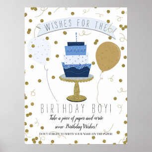 Poster Gâteau de premier anniversaire Blue & Gold Sugar i