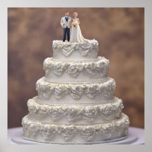 Poster Gâteau Mariage Blanc De Cinq Niveaux Avec Couple D