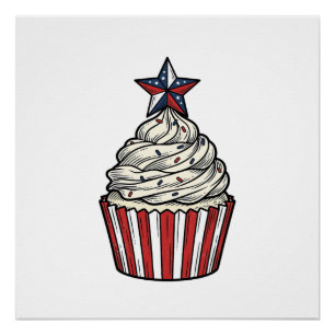 Poster Gâteau patriotique gravure vintage Quatre Juillet
