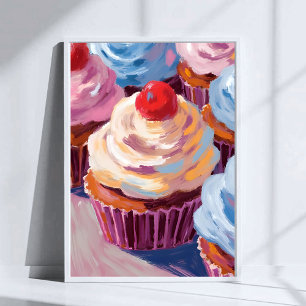 Poster Gâteaux de Cerise Joyeux Anniversaire Peinture