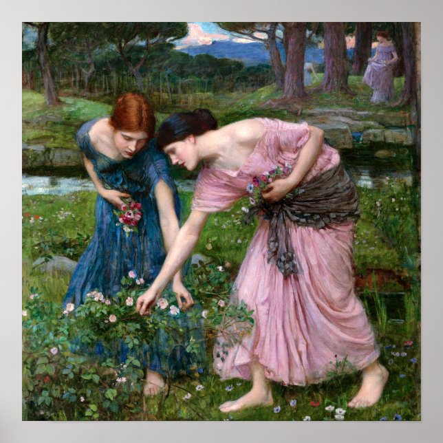 Poster Gather Ye Rosebuds by John William Waterhouse (Devant)