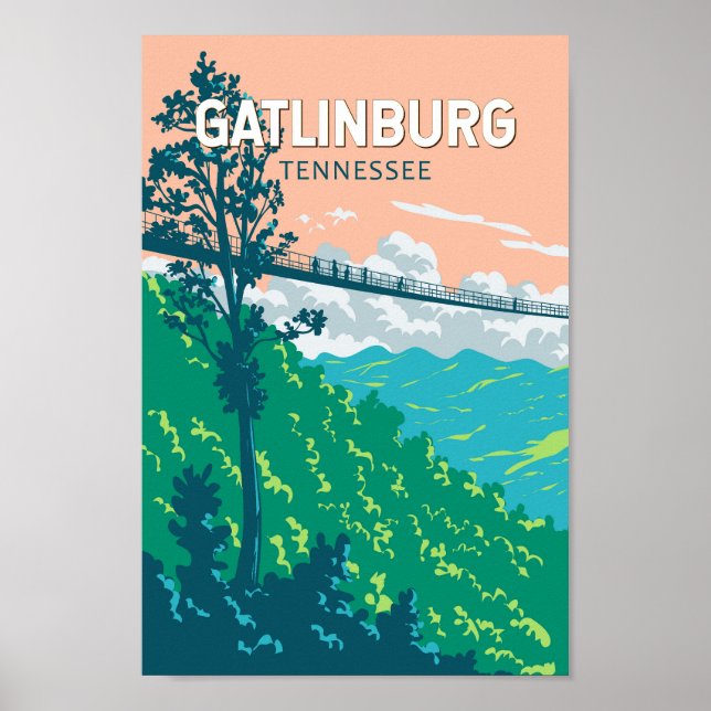 Poster Gatlinburg Tennessee Illustration Voyage Art (Devant)