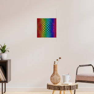 Poster Gauchissement en damier arc-en-ciel