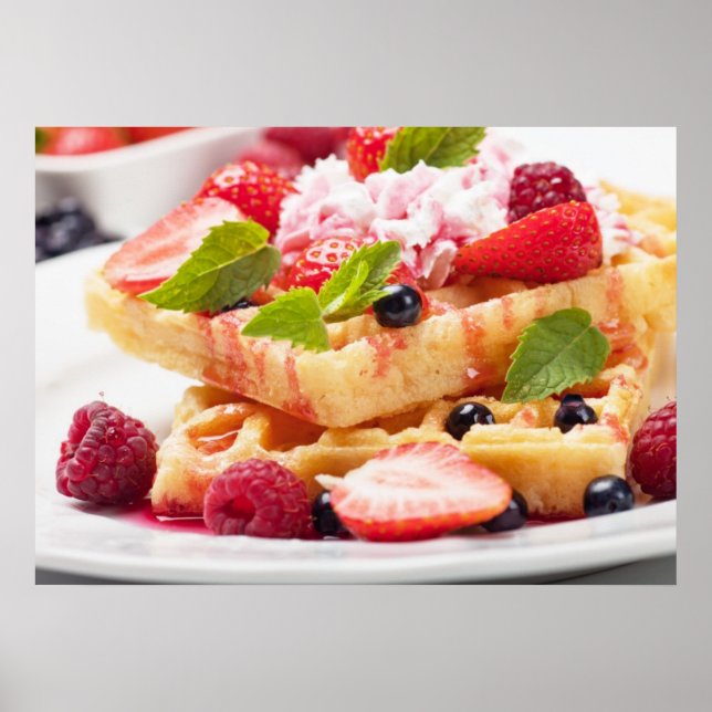 Poster Gaufres, fresh berry fruit (Devant)