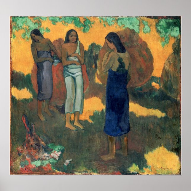 Poster Gauguin - Femmes tahitiennes, Arrière - plan jaune (Devant)