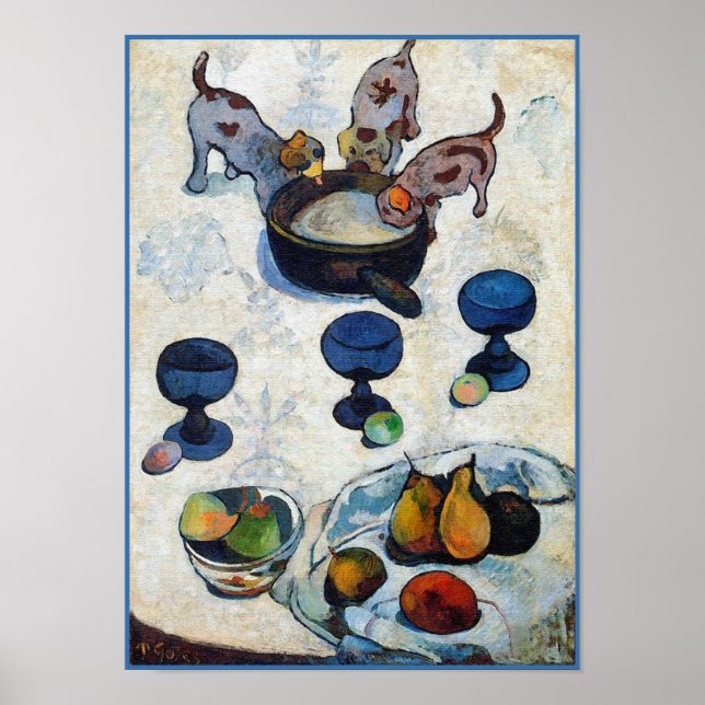 Poster Gauguin Peinture : La vie morte avec 3 Chiots (Devant)