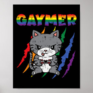 Poster Gaymer Purride Chat jeu vidéo Gamer Lgbtq Rainbow