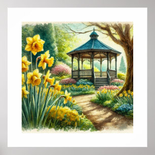 Poster Gazebo Floral de Printemps à l'Aquarelle - Art IA
