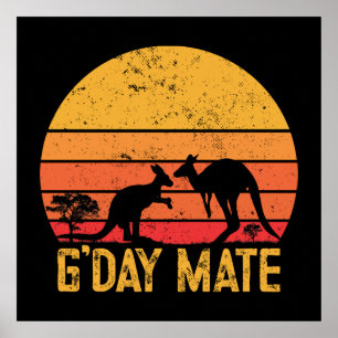 Poster G'day Mate ! Kangaroos australien Vintage rétro