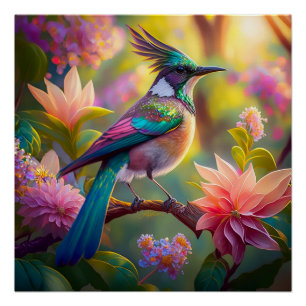 Poster Geai à tête verte, oiseau de fantaisie