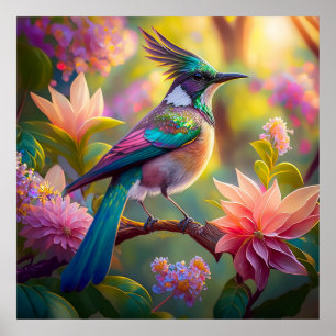 Poster Geai à tête verte, oiseau de fantaisie