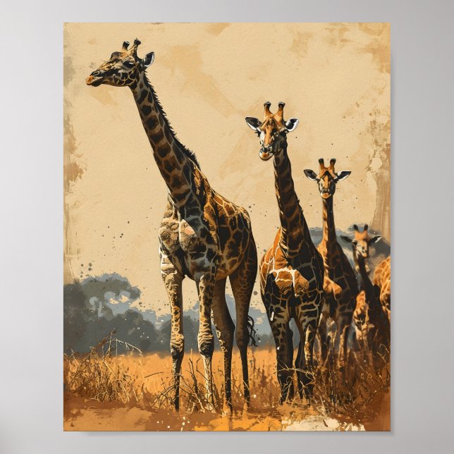 Poster Géants gracieux : Giraffes Vintages (Devant)