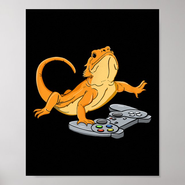 Poster Gecko de jeu vidéo de gamer lézard dragon  (Devant)