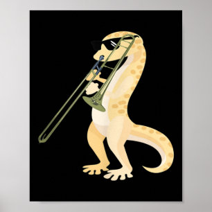 Poster Gecko Drôle Portant Des Sungles Jouer Trombone Liz