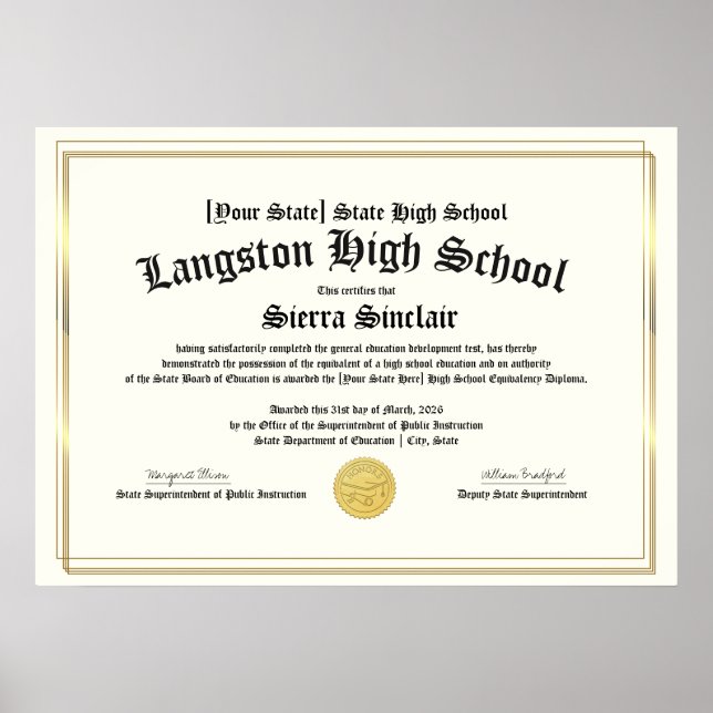 Poster GED General High School Equivalency Diploma Copy (Devant)