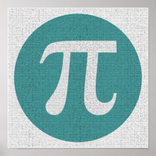 Poster Geek mathématique symbole Pi, cercle bleu et chiff