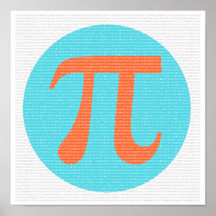 Poster geek mathématique, symbole Pi, orange et bleu