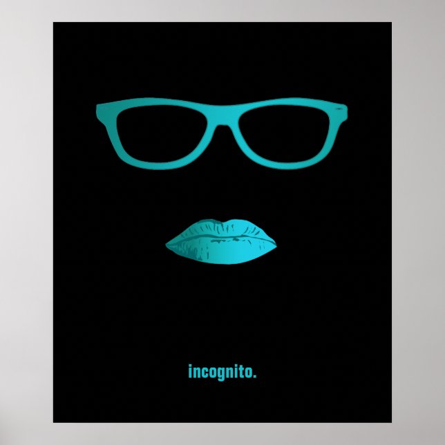 Poster Geeky turquoise bleu lèvres et lunettes (Devant)