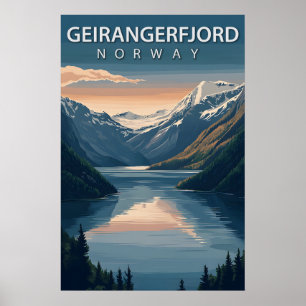 Poster Geirangerfjord Norvège Montagnes enneigées Voyage