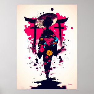 Poster Géisha Élégante sous la Porte Torii