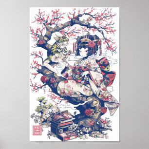 Poster Geisha With Dragon and Cats 37010