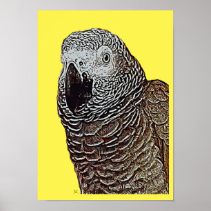 Poster (Gelb) von Afrikanischer Grau-Papagei-Pop