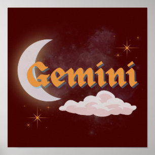 Poster Gemini Celestial Moon Cloud Étoiles Astrologie Art