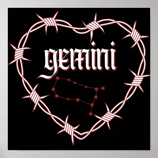 Poster Gemini Constellation Art céleste gothique foncé (Devant)