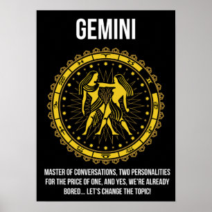 Poster Gemini - Horoscope, Drôle Humour de signe Zodiaque