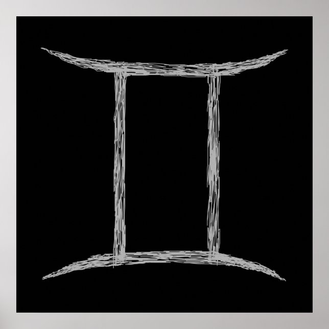 Poster Gemini. Panneau astrologie zodiaque. Noir. (Devant)