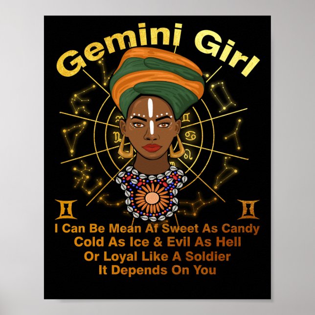 Poster Gemini Queen Sweet comme bonbon Anniversaire Black (Devant)