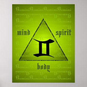 Poster Gemini Triangle holistique Esprit corporel vert