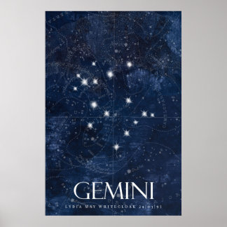 Poster Gemini Zodiac avec nom, signe étoile zodiac